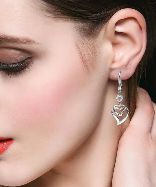 sparklingselections Earrings Sterling Silver Hollow Heart Bridal Earrings