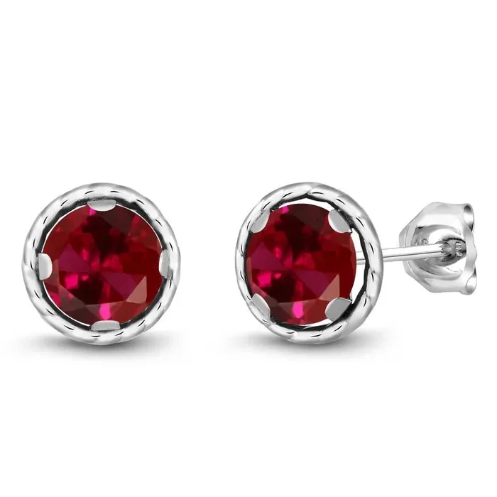 sparklingselections Earrings Women Red Created 14K Platinum Ruby Stud Earrings sparklingselections Earrings Women Red Created 14K Platinum Ruby Stud Earrings