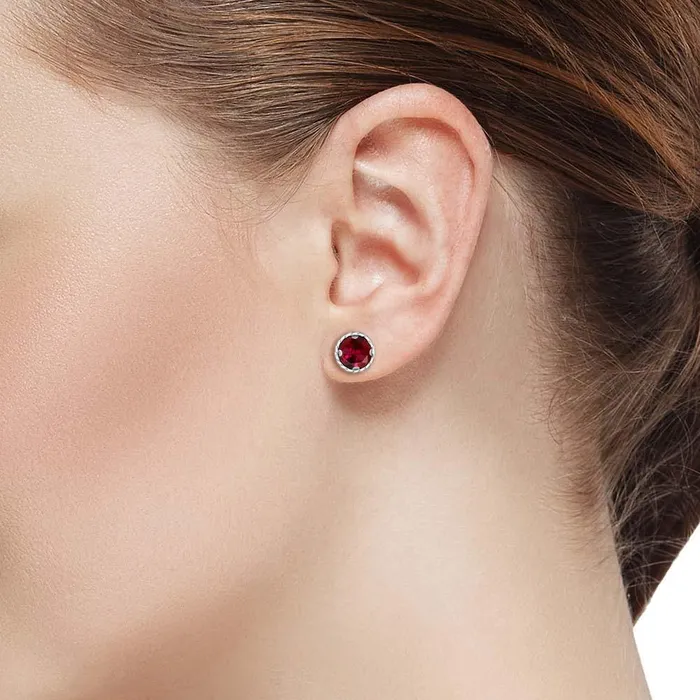 sparklingselections Earrings Women Red Created 14K Platinum Ruby Stud Earrings