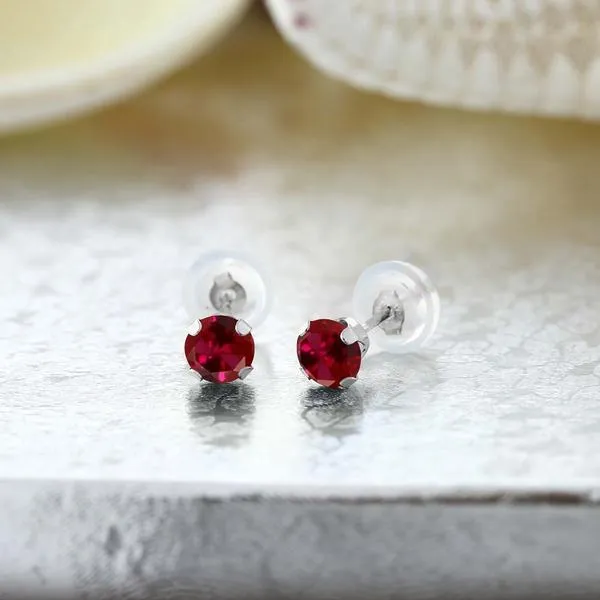 sparklingselections Earrings Women Red Created 14K Platinum Ruby Stud Earrings