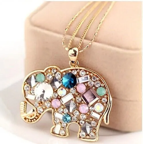sparklingselections Necklaces Crystal Rhinestone Colorful Elephant Necklace Pendant For Women