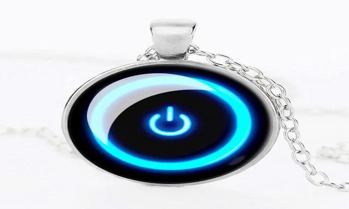 sparklingselections Necklaces Glass Neon Power Button Pendant Necklace