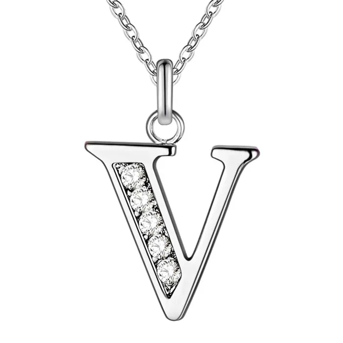 sparklingselections Necklaces Letter V Bling Zircon Silver Plated Necklace for Women sparklingselections Necklaces Letter V Bling Zircon Silver Plated Necklace for Women