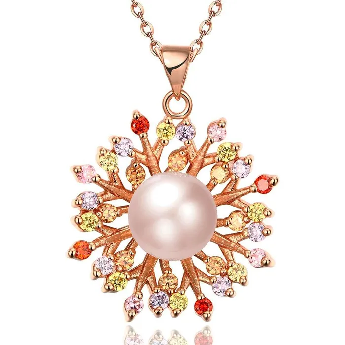 sparklingselections Necklaces Rose Gold Imitate Pearl Colorful Cubic Zircon Flower Pendant Necklace for Women sparklingselections Necklaces Rose Gold Imitate Pearl Colorful Cubic Zircon Flower Pendant Necklace for Women