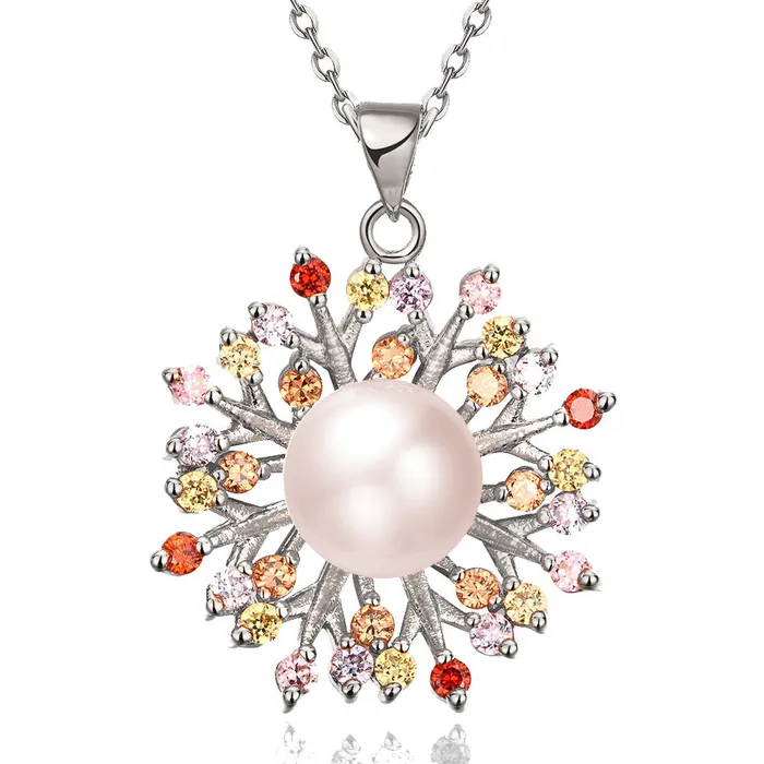 sparklingselections Necklaces Rose Gold Imitate Pearl Colorful Cubic Zircon Flower Pendant Necklace for Women