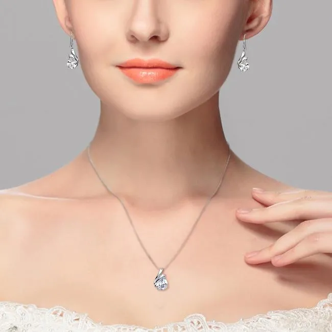 sparklingselections Necklaces Sterling Silver Teardrop Bridal Necklace Set