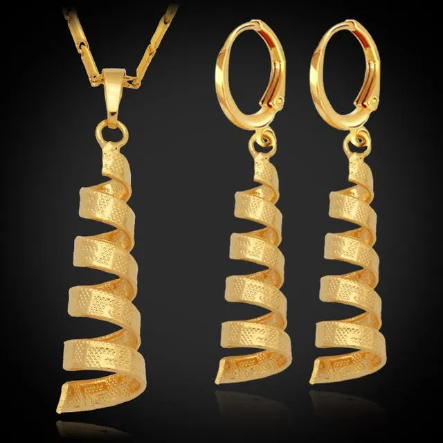 sparklingselections Necklaces Unique Spiral Shaped Pendant Necklace Earrings Jewelry Set For Women