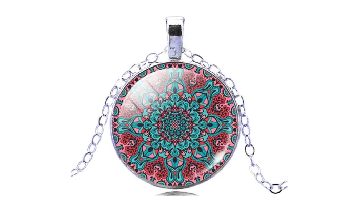 sparklingselections Necklaces Vintage Silver Plated Mandala Glass Cabochon Yoga Pendant Necklace sparklingselections Necklaces Vintage Silver Plated Mandala Glass Cabochon Yoga Pendant Necklace