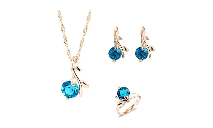 sparklingselections Necklaces Water Drop Pendant Necklace Rings Jewelry Sets sparklingselections Necklaces Water Drop Pendant Necklace Rings Jewelry Sets