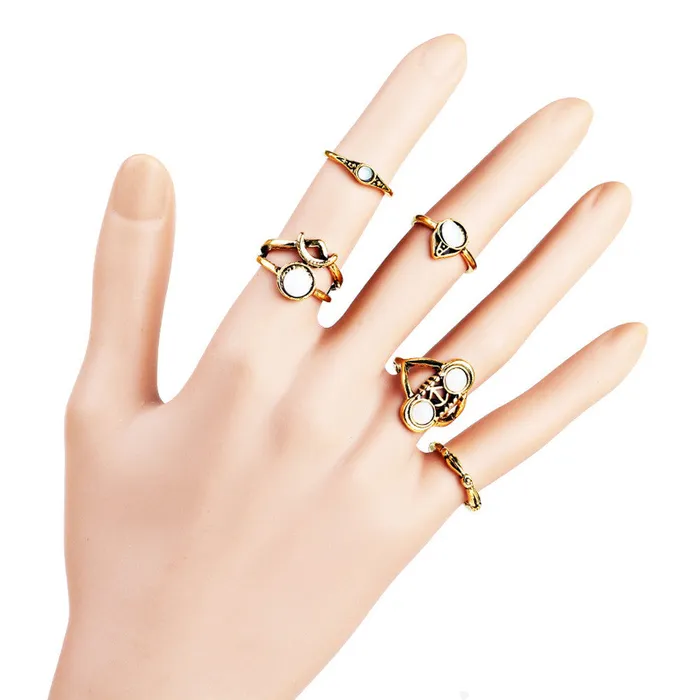 sparklingselections Rings 5 Pcsset Boho White Stone Knuckle Ring Set for Women sparklingselections Rings 5 Pcsset Boho White Stone Knuckle Ring Set for Women