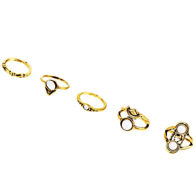 sparklingselections Rings 5 Pcsset Boho White Stone Knuckle Ring Set for Women sparklingselections Rings 5 Pcsset Boho White Stone Knuckle Ring Set for Women