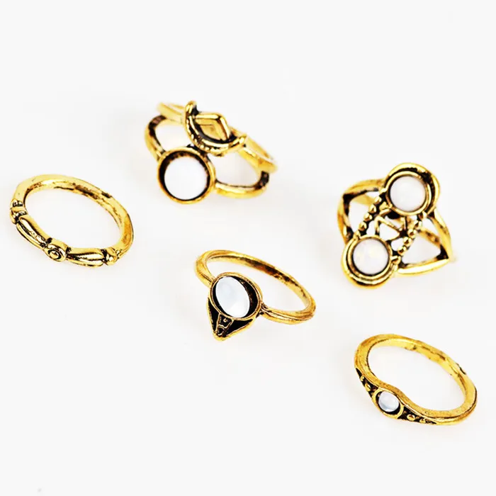 sparklingselections Rings 5 Pcsset Boho White Stone Knuckle Ring Set for Women sparklingselections Rings 5 Pcsset Boho White Stone Knuckle Ring Set for Women