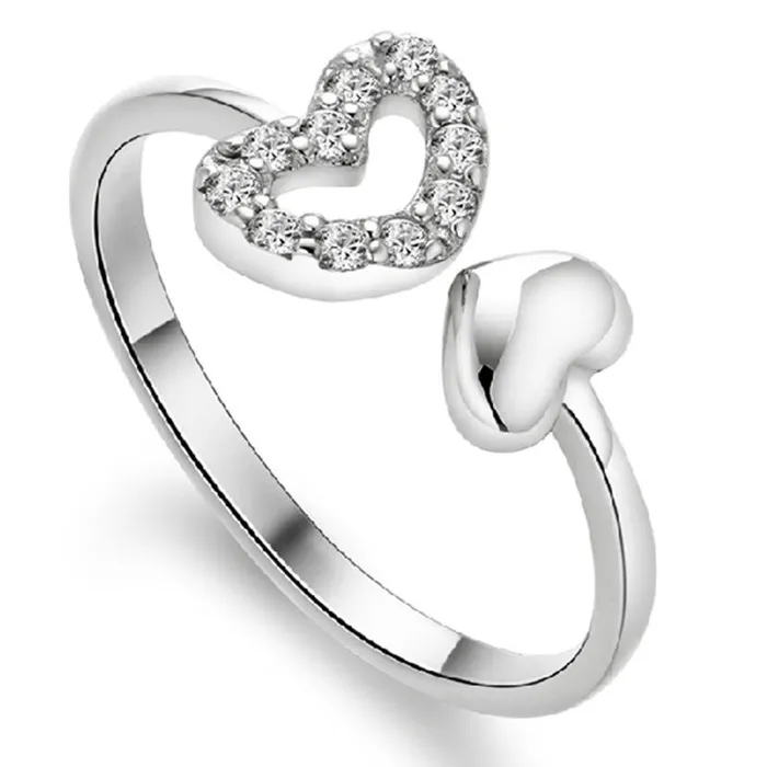sparklingselections Rings Female Silver Plated Double Love Opening Hollow Ring sparklingselections Rings Female Silver Plated Double Love Opening Hollow Ring