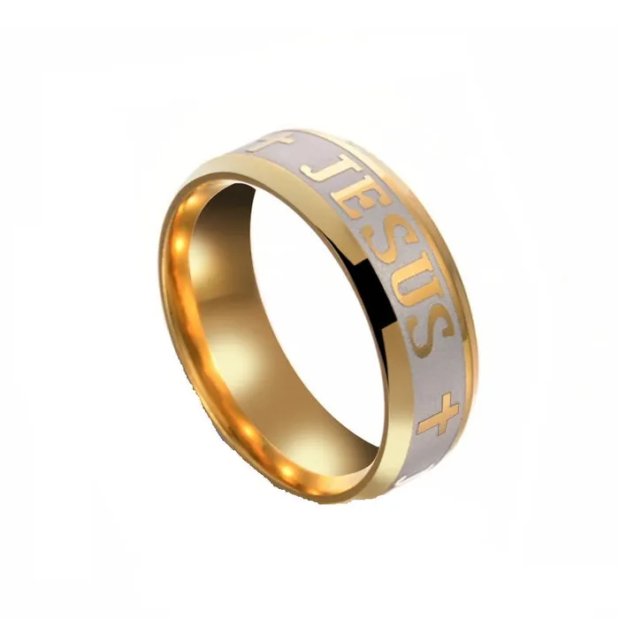 sparklingselections Rings New Stylish Titanium Steel GoldColor Jesus Cross Letter Ring sparklingselections Rings New Stylish Titanium Steel GoldColor Jesus Cross Letter Ring