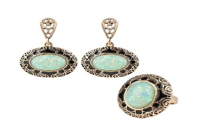 sparklingselections Rings Opal Ring And Earring Jewellery Set For Women