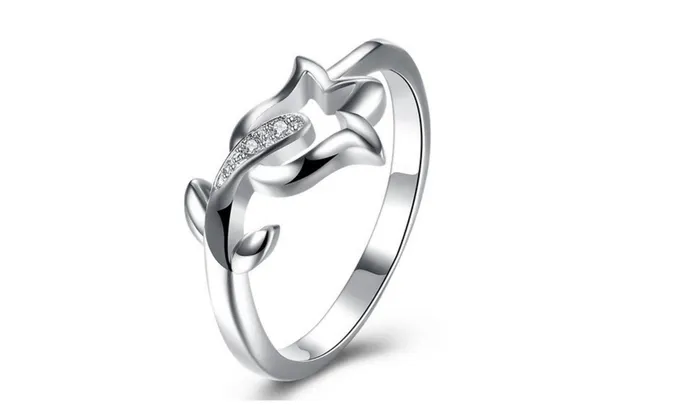 sparklingselections Rings Trendy Silver Plated Leaf Flower ShapeRing 78