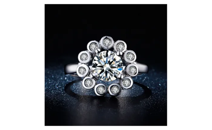 sparklingselections Rings White Gold Plated Engagement Fashion Sunflower Ring for Women 678 sparklingselections Rings White Gold Plated Engagement Fashion Sunflower Ring for Women 678