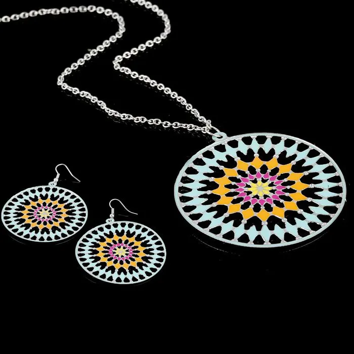 sparklingselections Round Simple Silver Pendant Necklace Earrings Jewelry Set Necklaces