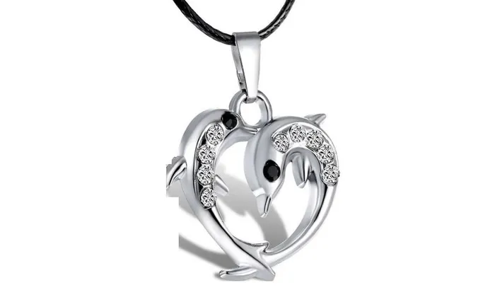 sparklingselections Silver Crystal Dolphin Heart Pendant Necklace Necklaces sparklingselections Silver Crystal Dolphin Heart Pendant Necklace Necklaces