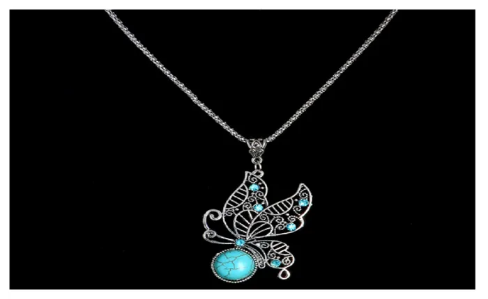 sparklingselections Vintage Style Womens Cute Butterfly Pendant Turquoise Stone Necklace Necklaces sparklingselections Vintage Style Womens Cute Butterfly Pendant Turquoise Stone Necklace Necklaces