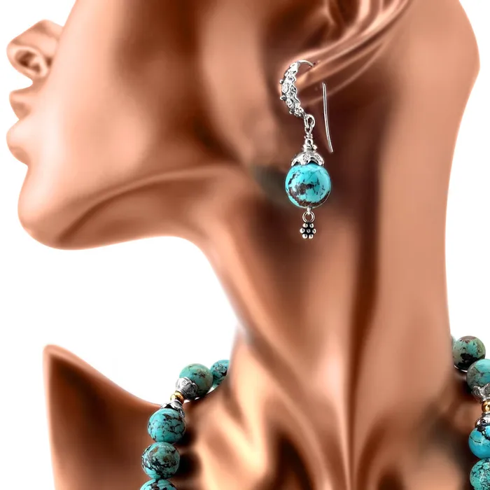 Turquoise Fine Silver Dangle Earrings Elisa Ilana Earrings
