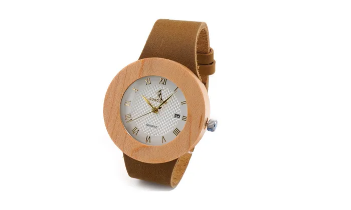 Vintage Round Wooden Luxury Quartz Watch With Date sparklingselections Watches